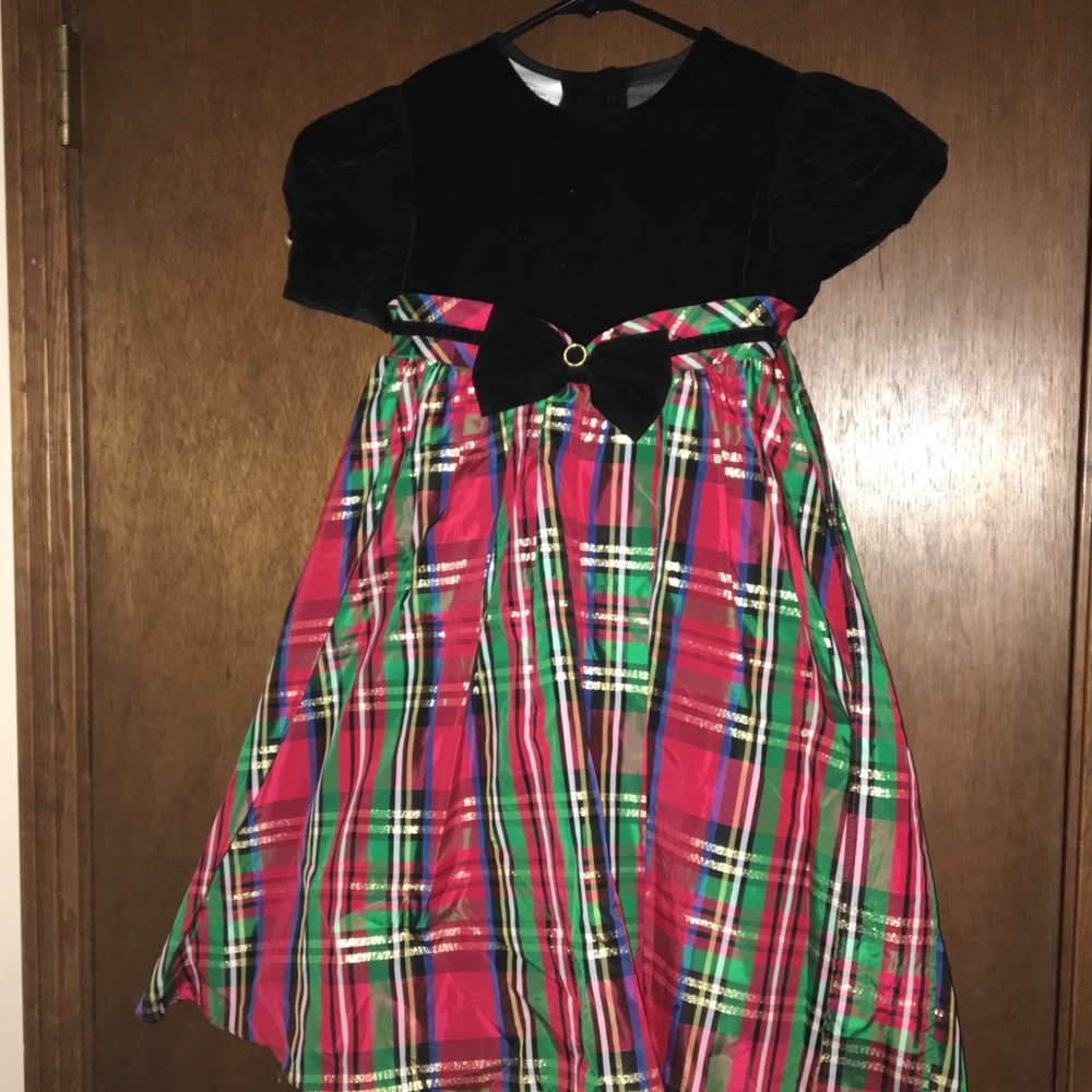Plaid Velvet Dress with Bow